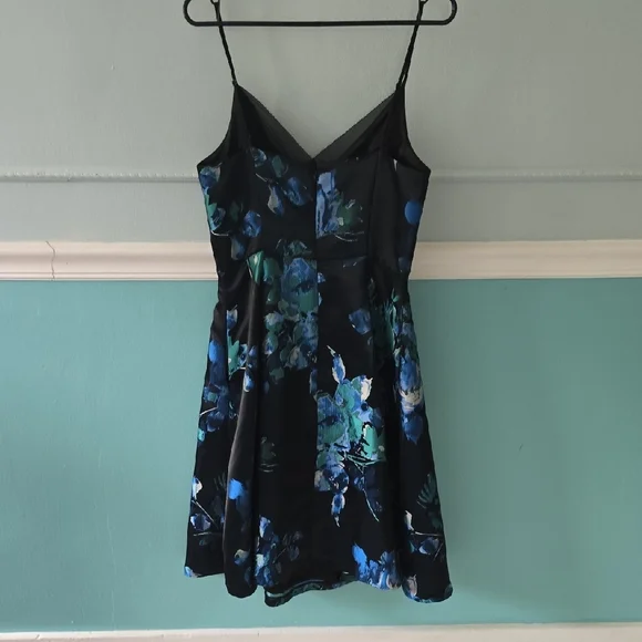 White House Black Market Black Dress with Blue Floral Design - Picture 3 of 3
